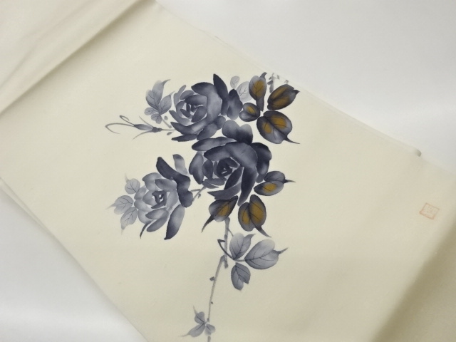 作家物　手描き金彩薔薇模様名古屋帯